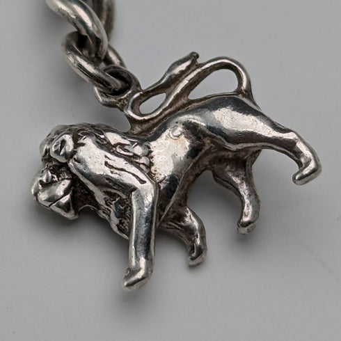 Circa 1900 British Antique Sterling Silver Albert Chain 29g Sterling Silver Lion Fob
